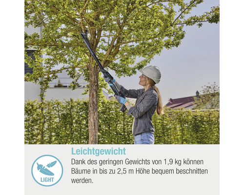 Femme coupant un arbre avec une cisaille à branches sans fil