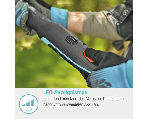 Taille-haie sans fil avec indicateur LED du niveau de charge de la batterie