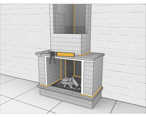 Illustration d''une cheminée avec du mastic et un pistolet à cartouche