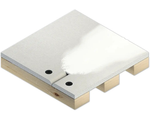 Vue détaillée de deux plaques de plâtre fixées par des vis sur une construction en bois