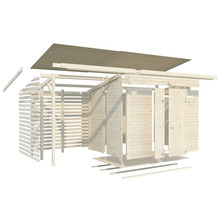 Plan de montage d''un abri de jardin en bois avec toit et porte