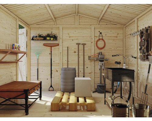 Abri à outils spacieux en bois avec outils de jardin et outils de rangement