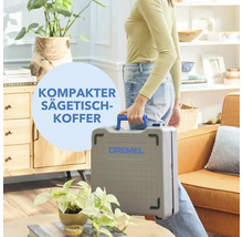 Kompakter Sägetischkoffer der Marke Dremel im Wohnraum