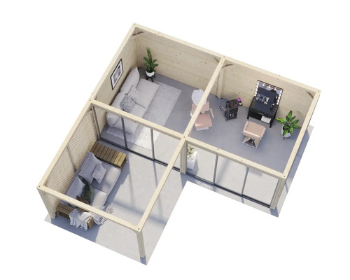 Illustration d''une maison de jardin moderne avec coin salon et salon de beauté