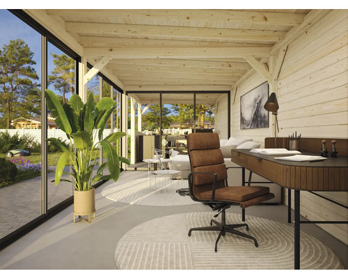 Intérieur d''un bureau lumineux avec bureau, chaise de bureau et plante d''intérieur