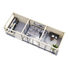 Vue de dessus d''une maison de jardin moderne avec cuisine, salon et bureau