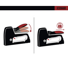 Abbildung einer Tacker-Sicherheitsfunktion. Das Schlosssymbol zeigt eine verriegelte Position an.