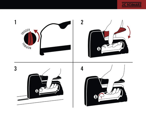 Anleitung zur Verwendung eines Tackergeräts in vier Schritten