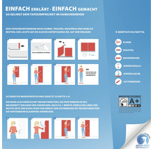 Anleitung zum Tapezieren mit Werkzeugliste und Siegel für Emissionen in die Raumluft