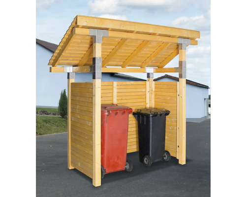 Cache-conteneurs en bois avec deux poubelles