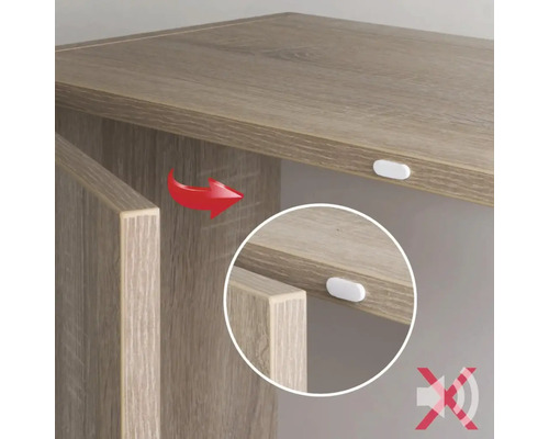 Detailaufnahme eines Möbelstücks mit gedämpften Scharnieren für leises Schließen