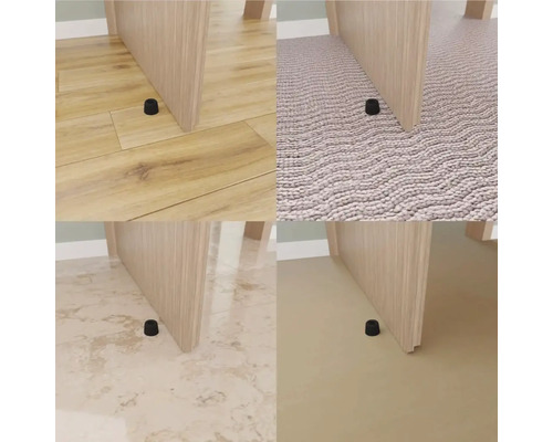 Collage présentant un butoir de porte sur du stratifié, de la moquette, du carrelage et du sol PVC