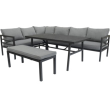 Ensemble de salon gris avec canapé d''angle, banc et table pour l''extérieur