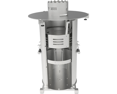 Tonnenkamin mit Grillfunktion und Ablagetisch