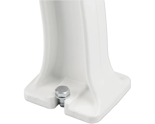 Detailansicht eines weißen Waschbeckens mit Befestigungsbolzen