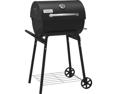 Barbecue à charbon de bois noir avec roues et thermomètre