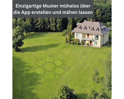 Große Rasenfläche mit Fußballmuster vor Wohnhaus