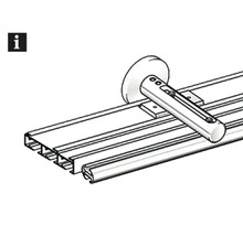 Schnittansicht eines Schiebetürsystems mit Führungsschiene und Rollenwagen