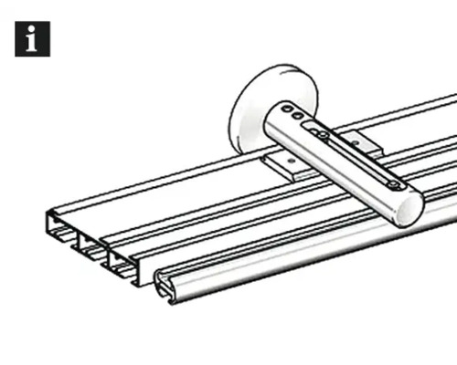 Schnittansicht eines Schiebetürsystems mit Führungsschiene und Rollenwagen