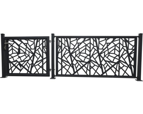 Gartenzaun und Gartentor mit abstrakten Mustern