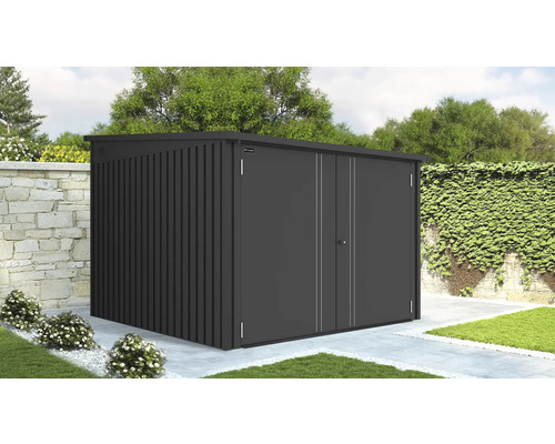 Gartenhaus aus Metall mit Doppeltür im Garten
