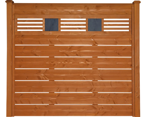 Clôture en bois avec planches horizontales et éléments en pierre