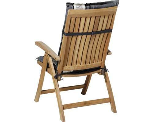 Fauteuil de jardin en bois avec accoudoirs et coussin, vue arrière