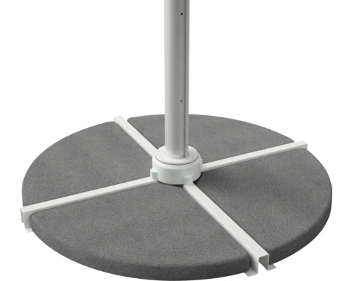 Base de parasol grise avec cadre et mât blancs
