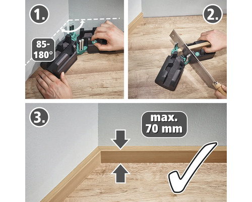Instructions pour l''utilisation d''une boîte à onglets pour couper des plinthes