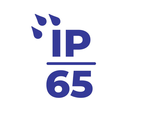 IP65 Schutzart Symbol: Schutz gegen Strahlwasser und Staub