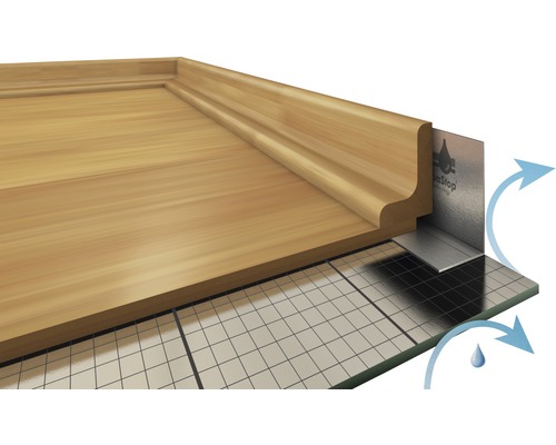 Illustration d''un plancher en bois avec plinthe et protection contre l''humidité