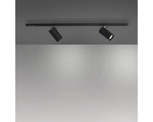 Zwei schwarze LED-Strahler an einer Schiene für die Deckenmontage