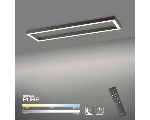 Rechteckige LED Deckenleuchte mit Fernbedienung zur Dimmung und Einstellung der Farbtemperatur.