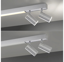 Silberne Deckenleuchte mit zwei Strahlern und LED Licht