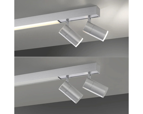 Silberne Deckenleuchte mit zwei Strahlern und LED Licht