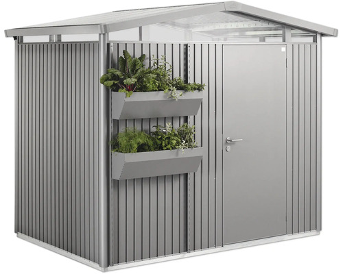 Metall Gerätehaus mit Pflanzkästen