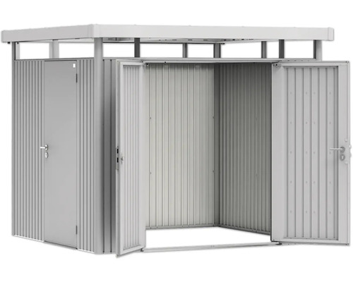 Abri de jardin métallique avec double porte et porte simple pour outils de jardin