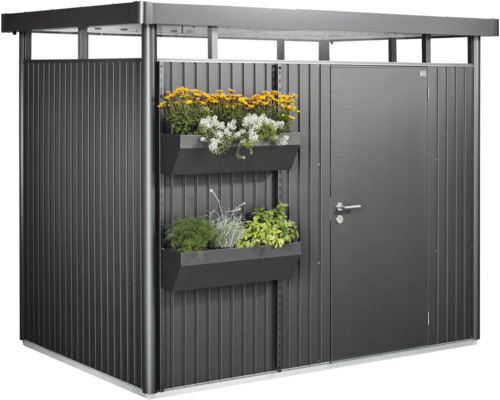 Abri de jardin en métal avec porte et jardinières