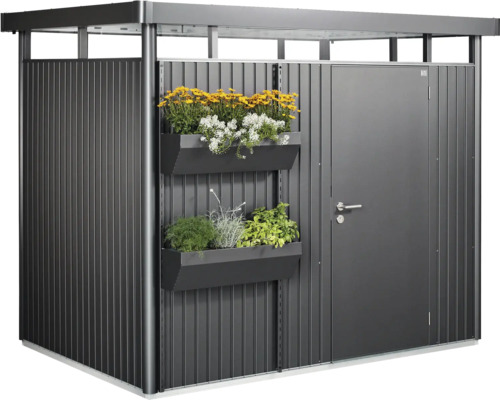 Metall Gerätehaus mit Pflanzkästen und Tür