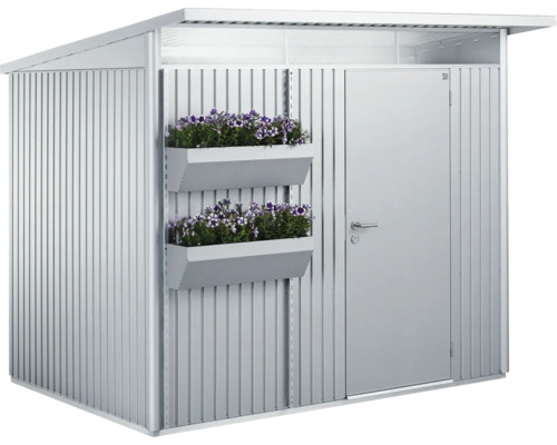 Gartenschrank aus Metall mit Pflanzkästen