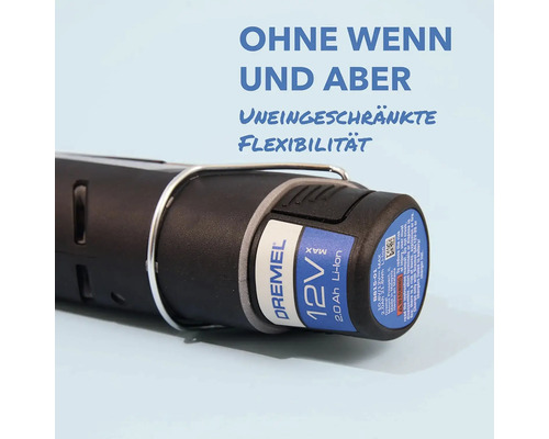 Dremel Logo mit 12 Volt 2.0 Amperestunden Lithium-Ionen-Akku