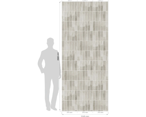 Grossformatige Wandfliese mit den Massen 1125 x 2600 Millimeter zur Wandgestaltung.