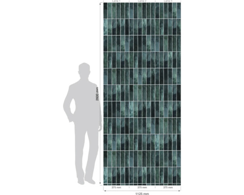 Mur de carreaux avec carreaux rectangulaires et indications de taille.