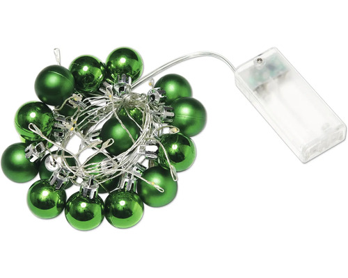 Lichterkette mit grünen Weihnachtskugeln und Batteriebetrieb