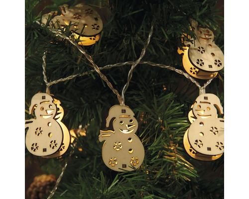 Lichterkette mit Schneemann Motiven aus Holz zur Dekoration
