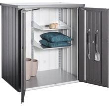 Armoire de jardin en métal avec étagères et outils de jardinage