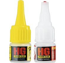 Deux flacons de colle HG Power Glue, fabriqués en Autriche et en Allemagne