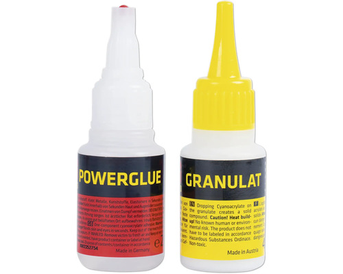 Deux bouteilles de colle instantanée, une d''Allemagne et une d''Autriche