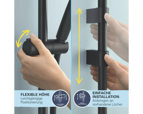 Ensemble de barre de douche avec réglage flexible de la hauteur et installation facile