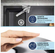 Spüle mit Armatur und den Siegeln Grohe Silkmove für sanfte Bedienung und Grohe Long-Life Finish für eine langlebige Oberfläche